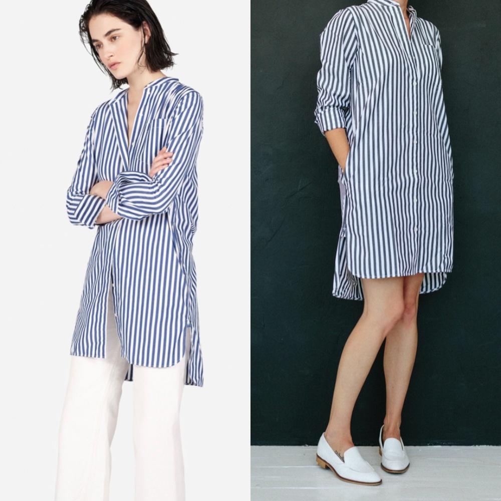 EVERLANE Cotton Poplin Collarless Shirt Dress Sz 8
